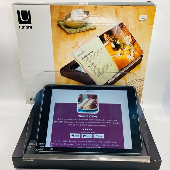Umbra Cookbook Stand with Storage, Acrylic Cover, Espresso, Read Description - Picture 1 of 7